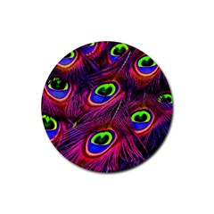 Peacock Feathers Color Plumage Rubber Round Coaster (4 Pack)  by Celenk