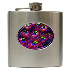 Peacock Feathers Color Plumage Hip Flask (6 Oz) by Celenk