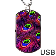 Peacock Feathers Color Plumage Dog Tag Usb Flash (two Sides) by Celenk