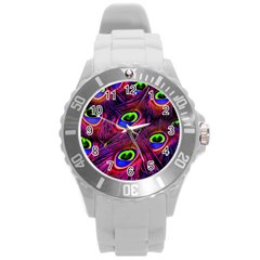 Peacock Feathers Color Plumage Round Plastic Sport Watch (l) by Celenk