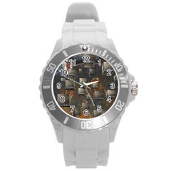 Background Metal Pattern Texture Round Plastic Sport Watch (l) by Celenk