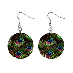 Peacock Feathers Color Plumage Mini Button Earrings by Celenk