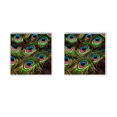 Peacock Feathers Color Plumage Cufflinks (square) by Celenk