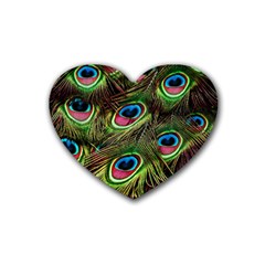 Peacock Feathers Color Plumage Heart Coaster (4 Pack)  by Celenk