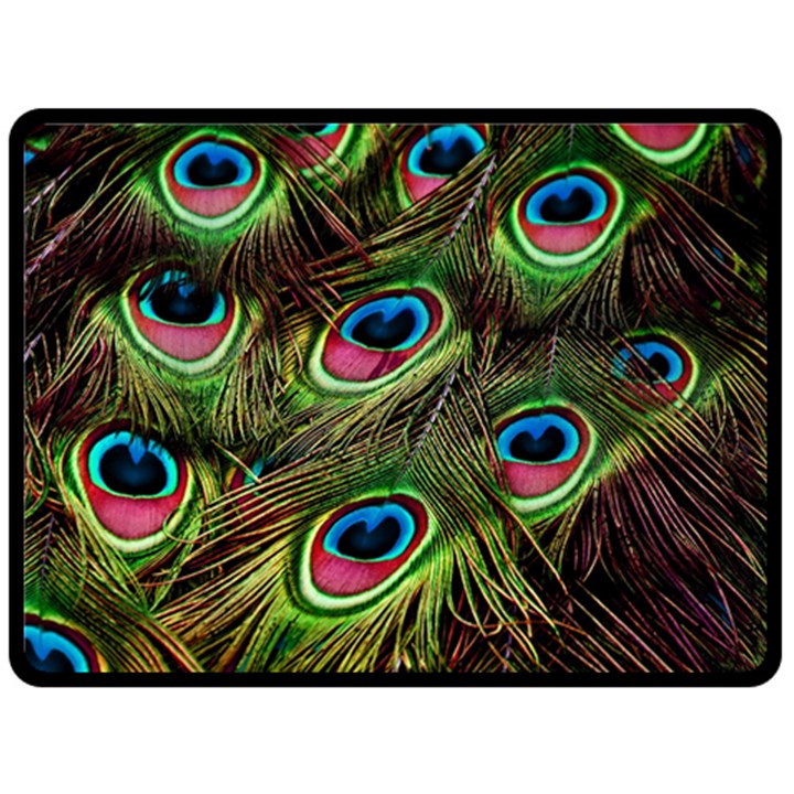 Peacock Feathers Color Plumage Fleece Blanket (Large) 