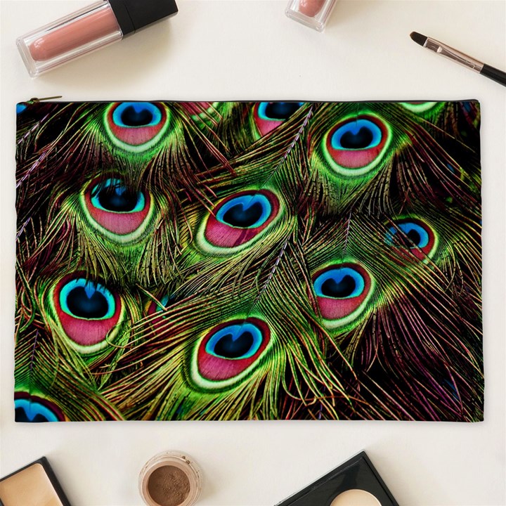 Peacock Feathers Color Plumage Cosmetic Bag (XXL)