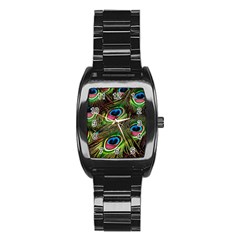 Peacock Feathers Color Plumage Stainless Steel Barrel Watch by Celenk