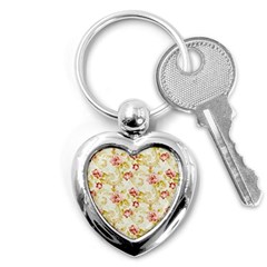 Background Pattern Flower Spring Key Chains (heart)  by Celenk