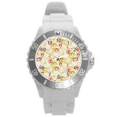 Background Pattern Flower Spring Round Plastic Sport Watch (l) by Celenk