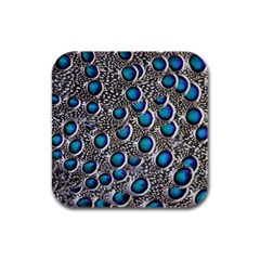 Peacock Pattern Close Up Plumage Rubber Square Coaster (4 Pack) 