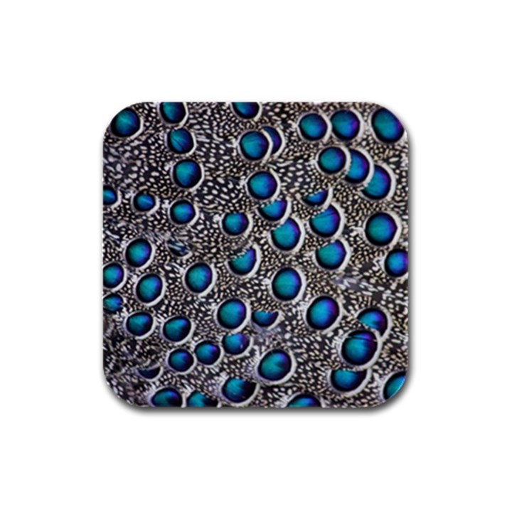 Peacock Pattern Close Up Plumage Rubber Square Coaster (4 pack) 