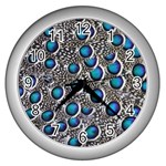 Peacock Pattern Close Up Plumage Wall Clock (Silver) Front