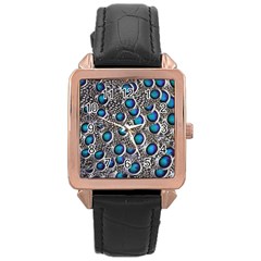 Peacock Pattern Close Up Plumage Rose Gold Leather Watch  by Celenk