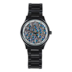 Peacock Pattern Close Up Plumage Stainless Steel Round Watch