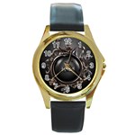 Jesus Round Gold Metal Watch Front