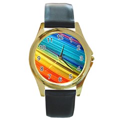 Rainbow Round Gold Metal Watch by NSGLOBALDESIGNS2