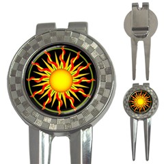 Mandala Sun Graphic Design 3-in-1 Golf Divots by Simbadda