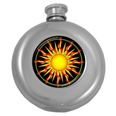 Mandala Sun Graphic Design Round Hip Flask (5 Oz) by Simbadda