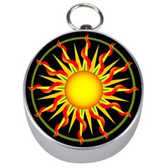 Mandala Sun Graphic Design Silver Compasses by Simbadda