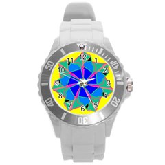 Mandala Wheel Pattern Ornament Round Plastic Sport Watch (l) by Simbadda