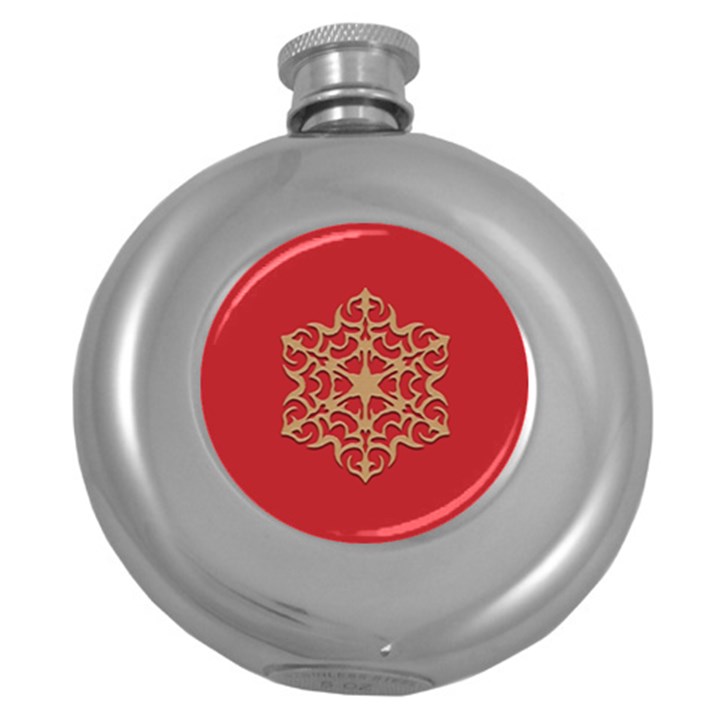 Ornament Flower Pattern Jewelry Round Hip Flask (5 oz)