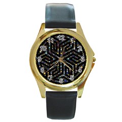 Symbol Wheel Mandala Design Round Gold Metal Watch by Simbadda