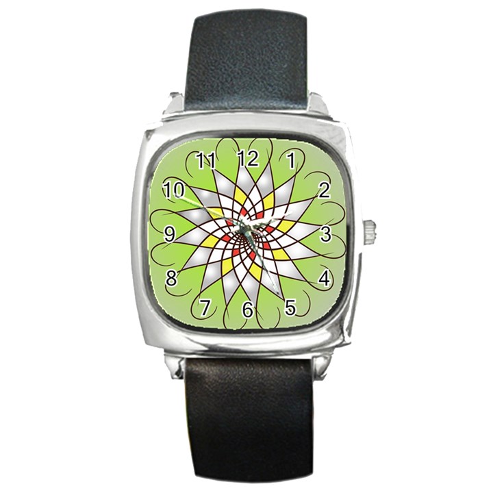 Mandala Model Figure Graphics Square Metal Watch