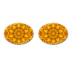 Kaleidoscope Floral Mandala Yellow Cufflinks (oval) by Simbadda