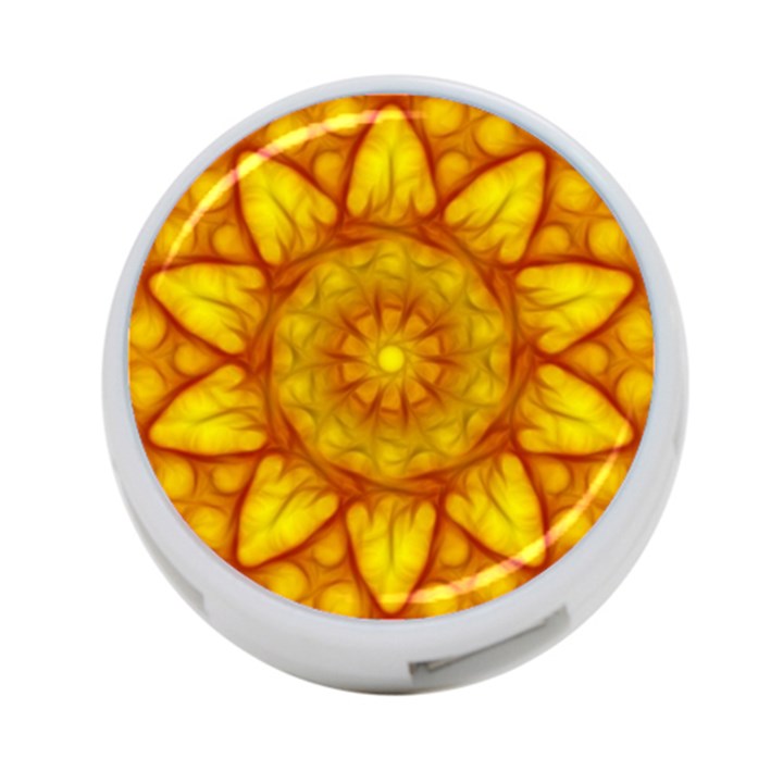 Kaleidoscope Floral Mandala Yellow 4-Port USB Hub (One Side)