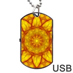 Kaleidoscope Floral Mandala Yellow Dog Tag Usb Flash (two Sides) by Simbadda