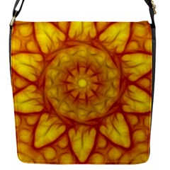 Kaleidoscope Floral Mandala Yellow Flap Closure Messenger Bag (s) by Simbadda