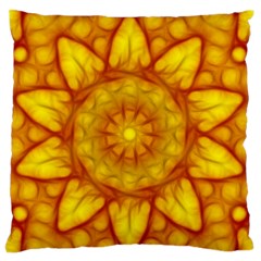 Kaleidoscope Floral Mandala Yellow Large Flano Cushion Case (one Side) by Simbadda