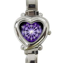 Fractal Mandala Background Purple Heart Italian Charm Watch by Simbadda