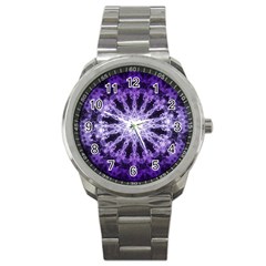 Fractal Mandala Background Purple Sport Metal Watch by Simbadda