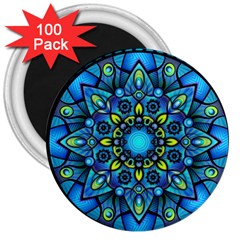 Mandala Blue Abstract Circle 3  Magnets (100 Pack) by Simbadda