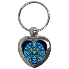 Mandala Blue Abstract Circle Key Chains (heart)  by Simbadda