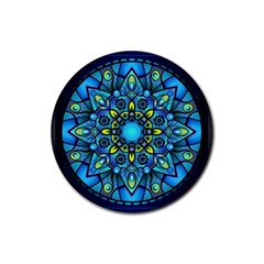 Mandala Blue Abstract Circle Rubber Round Coaster (4 Pack)  by Simbadda