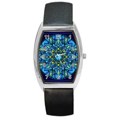 Mandala Blue Abstract Circle Barrel Style Metal Watch by Simbadda