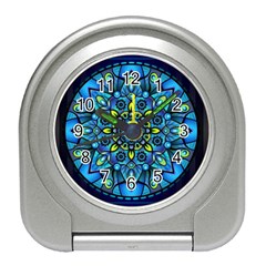 Mandala Blue Abstract Circle Travel Alarm Clock by Simbadda