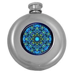 Mandala Blue Abstract Circle Round Hip Flask (5 Oz) by Simbadda