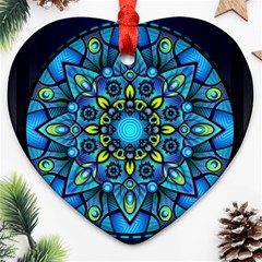 Mandala Blue Abstract Circle Heart Ornament (two Sides) by Simbadda