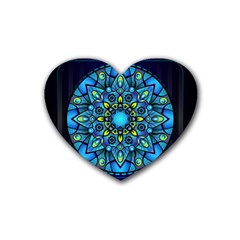 Mandala Blue Abstract Circle Rubber Coaster (heart)  by Simbadda