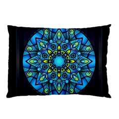 Mandala Blue Abstract Circle Pillow Case by Simbadda