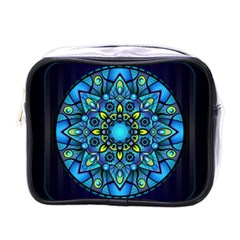 Mandala Blue Abstract Circle Mini Toiletries Bag (one Side) by Simbadda