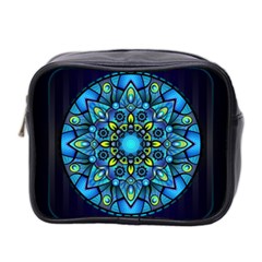 Mandala Blue Abstract Circle Mini Toiletries Bag (two Sides) by Simbadda