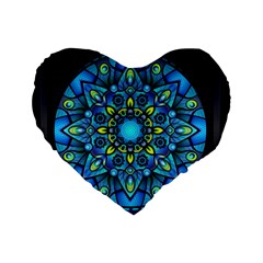 Mandala Blue Abstract Circle Standard 16  Premium Heart Shape Cushions