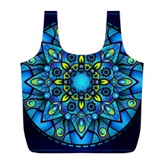 Mandala Blue Abstract Circle Full Print Recycle Bag (l) by Simbadda