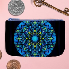 Mandala Blue Abstract Circle Large Coin Purse by Simbadda