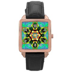 Chakra Art Heart Healing Blue Rose Gold Leather Watch  by Simbadda