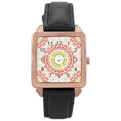 Fractal Kaleidoscope Mandala Rose Gold Leather Watch  by Simbadda